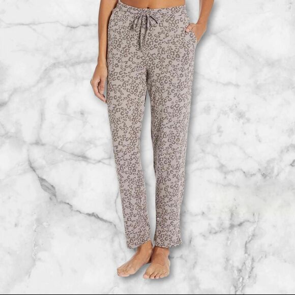 Natori Pajama Bottoms Animal Print Lace Truffle Gray Size L Soft Polyblend Cozy - Picture 1 of 7